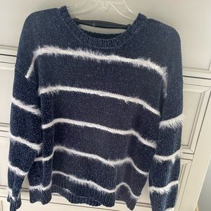 Workshop navy blue and white fuzzy sweater